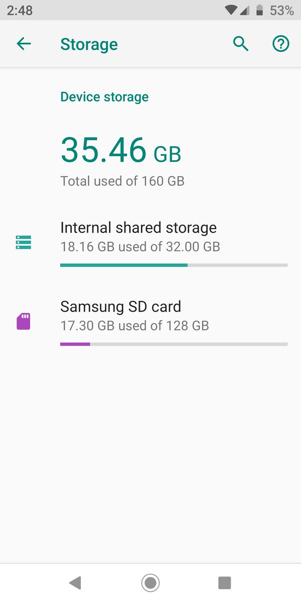 FaithFamilyTech's tweet photo. @MotorolaUS We keep our apps updated via the Google Play Store. This is my storage. My wife does not use an SD card in hers. We had no issues with these phones before the update to Pie. https://t.co/V6Xx2IbNMu