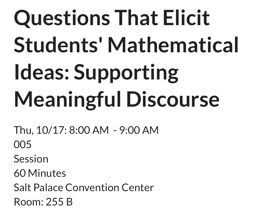 Headed to #NCTMSLC19 Leading the following session first thing Thursday morning!