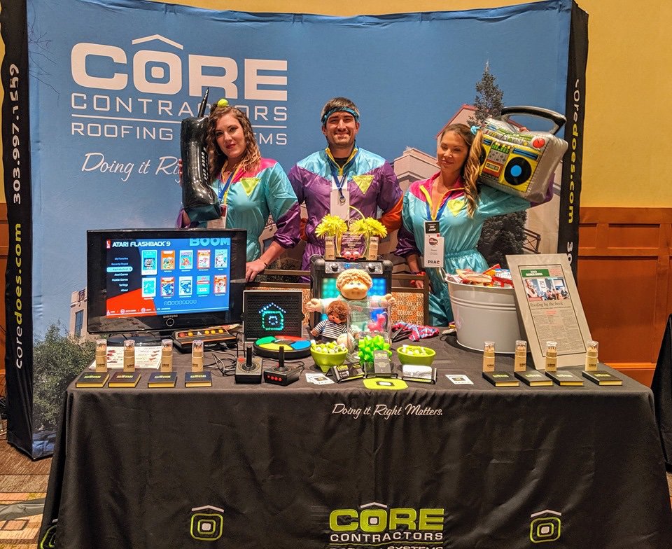 coreroofinginc's tweet photo. Core Contractors helped sponsor the Professional Independent Insurance Agents of Colorado @PIIAColorado  trade show in Blackhawk Colorado - 80's theme! #Throwback 
Don't be jealous of our windbreakers. https://t.co/qb0Hv4nOOB