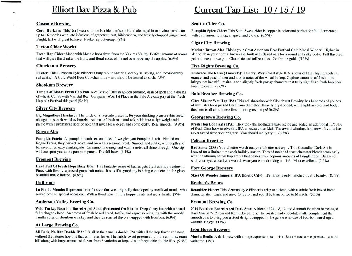 ElliottbaymcBay's tweet photo. Current Tap List: 10/ 15/ 19
Trivia Tuesday here @elliottbaymc All the fun kicks off at 7pm, get your knowledge on. https://t.co/D3NPqS8he3