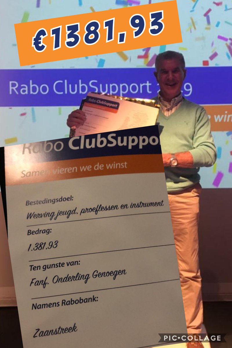 We hebben geweldig bedrag mogen ontvangen van €1391,93 bij de #raboclubsupport actie. Bedank iedereen die op ons gestemd heeft!👏👍