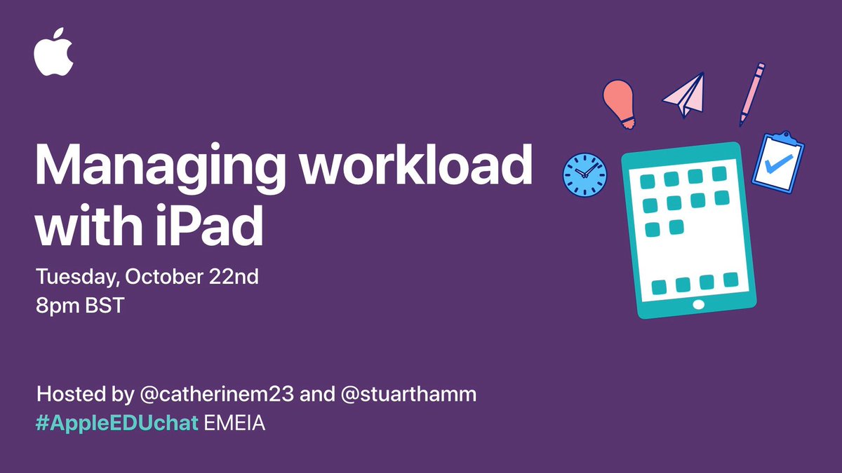 Looking forward to hosting this chat with @stuarthamm A topic that we all could use a little help with #AppleEduChat #teacherworkload