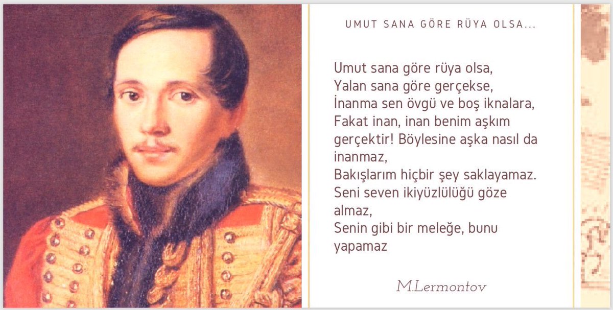RusEmbTurkey's tweet image. Dünyaca ünlü Rus şair, öykücü ve oyun yazarı Mihail #Lermontov 205 yıl önce bugün doğdu. Lermontov yalnızca yirmi yedi yıl yaşayabilmiş, buna rağmen bu kısa ömrüne çok önemli şiirler sığdırmıştır.
#Rusya #kültür #edebiyat #tarihtebugün