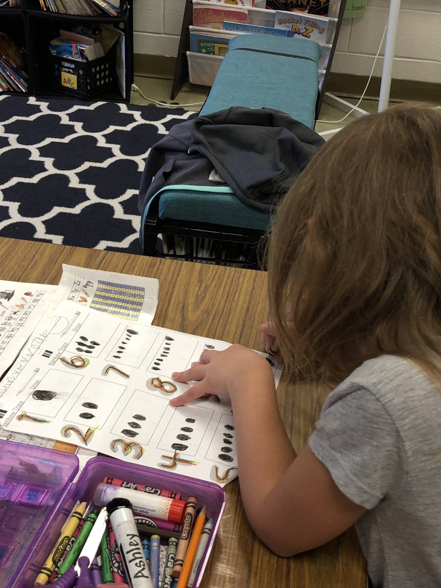 Today in math we read “Ten Black Dots” by Donald Crews to review numbers 1-10. Then we rainbow wrote our numbers and created our own black dots for each number!