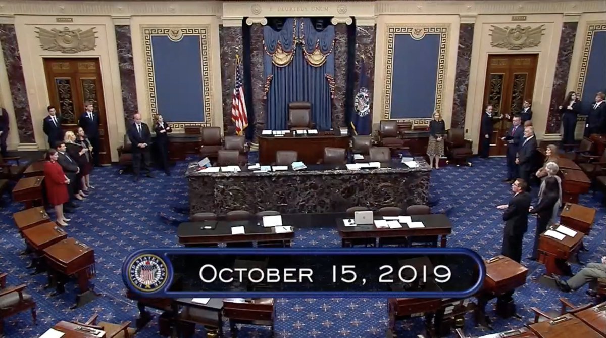Image from C-SPAN's recording of the Senate floor, which includes a view of the Senate chambers and today's date: October 15, 2019.
