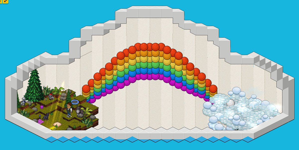 [2] My beautiful friend <a href="/xInvictusDE/">HHMandelini</a> and I built these rooms for our lovely event "The Rainbow Bridge". It was about the sugar sweet life and the sad death of a beloved cat. We had so much fun! 👫🐱🌈 #habbo #cat #RIP <a href="/De_Habbo/">Habbo DE</a> <a href="/Habbo/">Habbo</a> ❤️