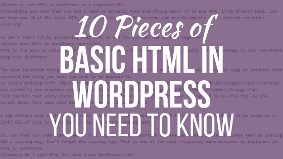 VirtuadminUK's tweet image. Just Pinned to WordPress Org: WordPress for Beginners: HTML basics. How to use HTML in WordPress without actually knowing HTML. Here are some WordPress tips on how to use some HTML code in your WordPress as a complete WordPress beginners blogger. #wordpr… ift.tt/2Bdpq6j