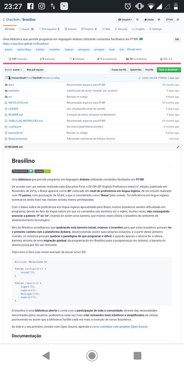 ItsOtariocilio's tweet photo. #MyFirstRepo is an Arduino Library that allows Brazilian students that doesn't have access to English to program Arduino typing commands in Brazilian Portuguese, breaking the language barrier. Today Brasilino is used in public schools in many states of br. https://t.co/ofhAAYV9tQ https://t.co/0JJvrAMqWD