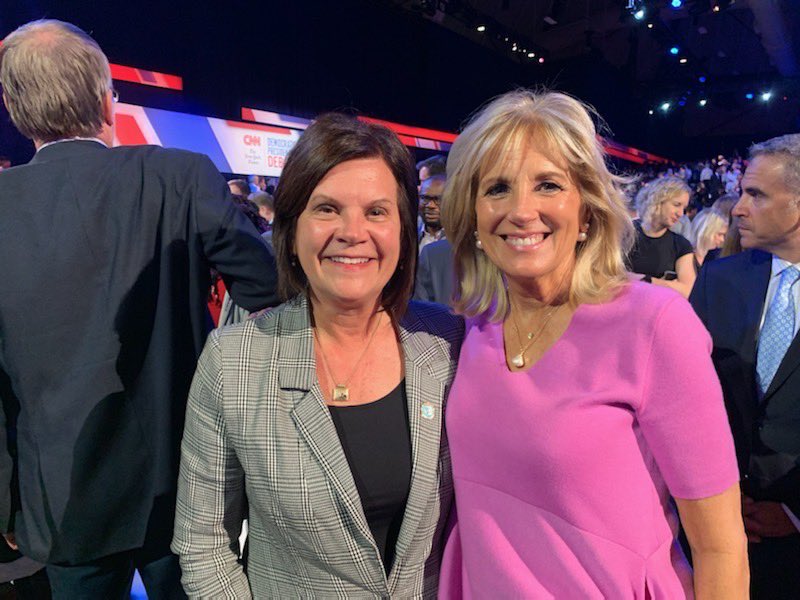 DrBiden's tweet image. Glad to have South Euclid’s Mayor, Georgine Welo, join me at the #DemDebate tonight! #TeamJoe