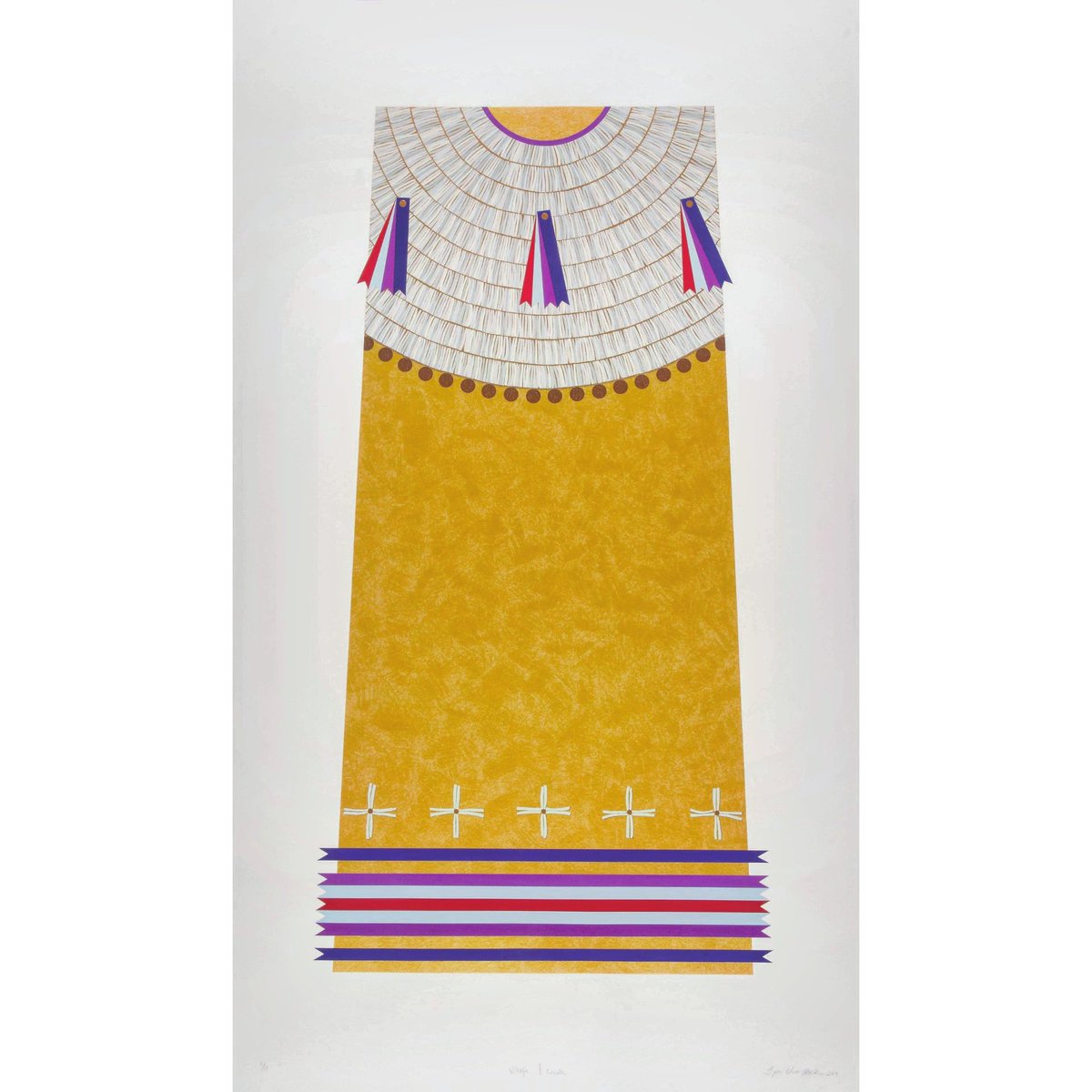 HPE is pleased to announce a new publication: Wókaǧe | Create, an edition of 18 screenprints created in collaboration with artist Dyani White Hawk. Wókaǧe | Create is one in a four print suite titled Takes Care of Them, inspired by Plains style women’s dentalium dresses.