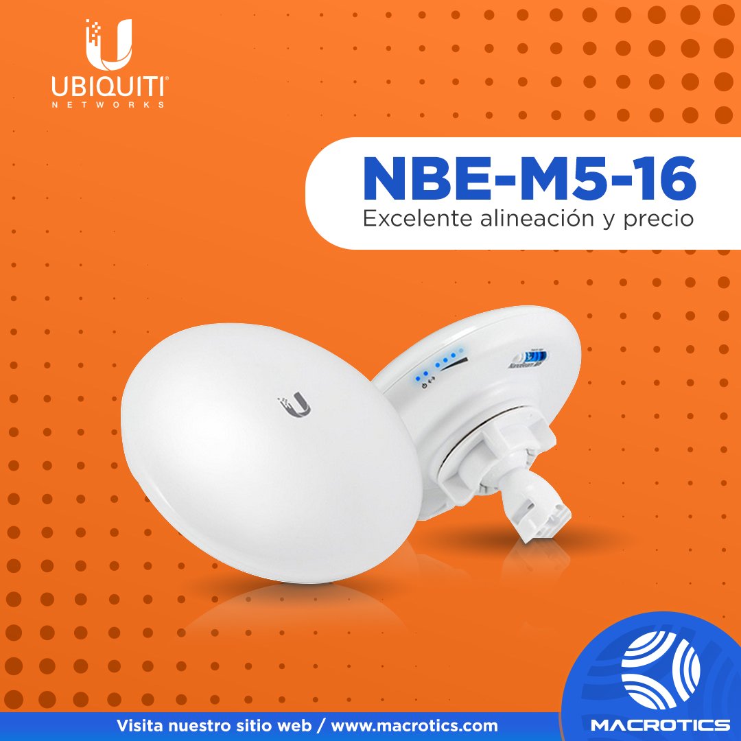 El equipo NBE-M5-16 #Ubiquiti, cuenta con 16dbi, una mejor alineación y un excelente precio.

Visítanos y conoce más en bit.ly/2YTPvAC

Somos tu aliado integral en telecomunicaciones.

#Macrotics #Soluciones #Telecomunicaciones #Internet #Conexión #Wifi