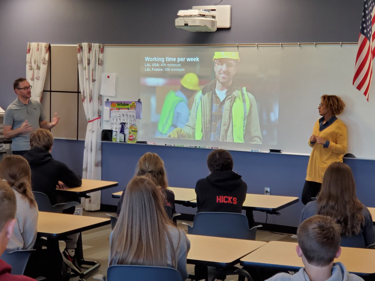 RomeoAcadCoach's tweet photo. Thank you to @LL_Products of Romeo, Mi for loaning out these marvelous employees to speak to our @RomeoHighSchool International Business and Travel students about France!  Shout out to Steve, Faiza and Vincent!
#CommunityConnectedLearning https://t.co/xdJohmMXUp