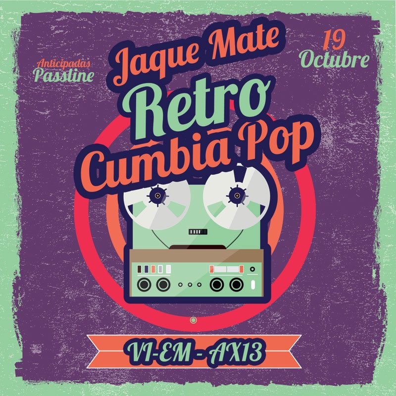 JaqueMateDisco's tweet photo. Retweet y participas en el sorteo de entradas para #JaqueMate con #Ax13 y #ViEm. Fiesta Retro Cumbia Pop con dos bandas clásicas de la movida. También participas con el hashtag #SabadoJaqueMate https://t.co/0FoqAeZcWT