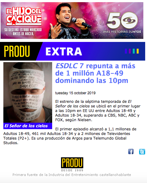 #PRODUextra: #ESDLC7 repunta a más de 1 millón A18-49 dominando las 10pm ow.ly/fg6g50wMfmJ