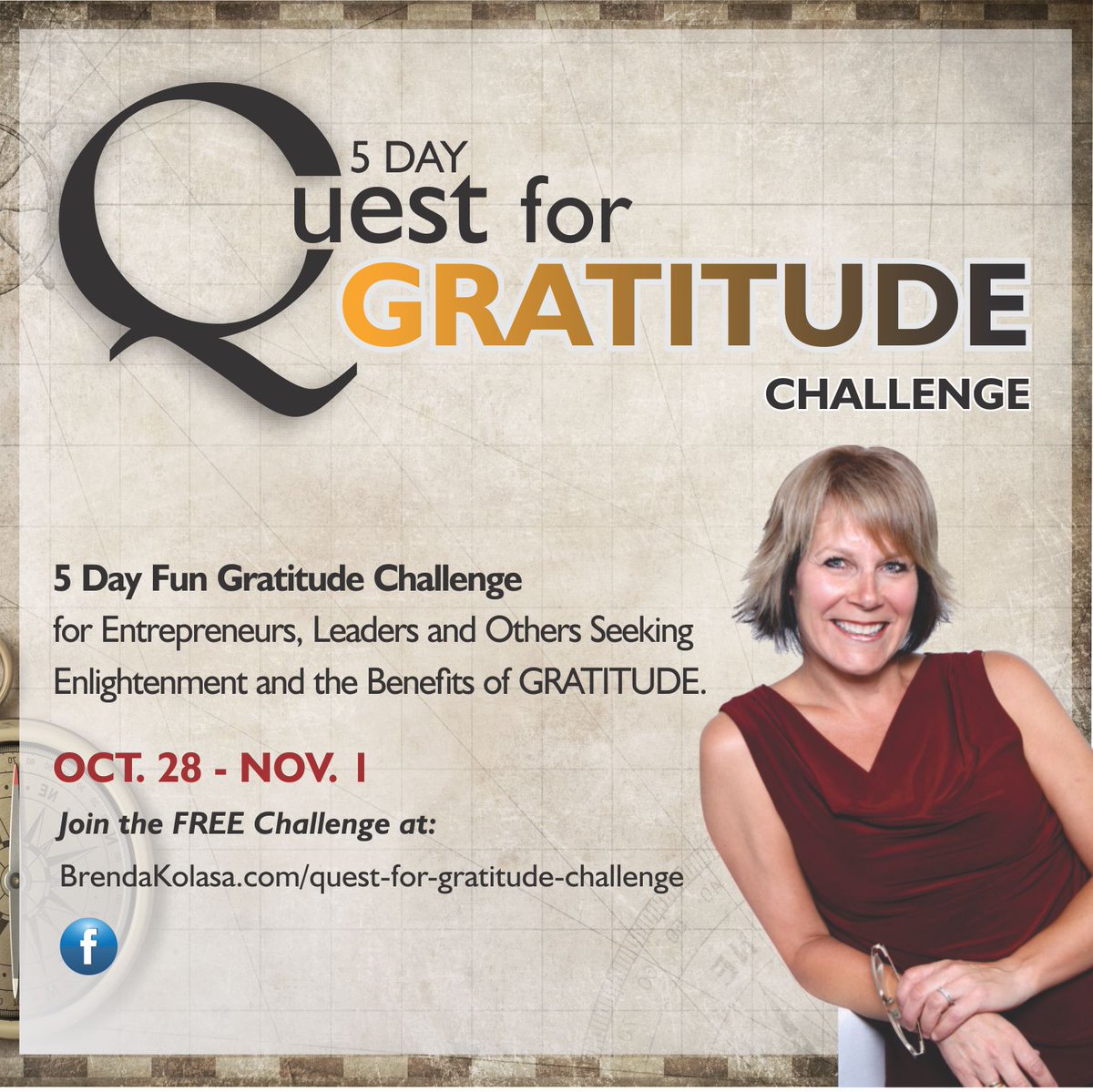 BrendaKolasa's tweet image. Expressing daily gratitude can make you happier, sleep better, more resilient, more confident, improve customer relations and increase employee retention.
Join me October 28 and let's have some fun! bit.ly/QuestforGratit…
#wellness #entrepreneurism #healthyhabits #gratitude