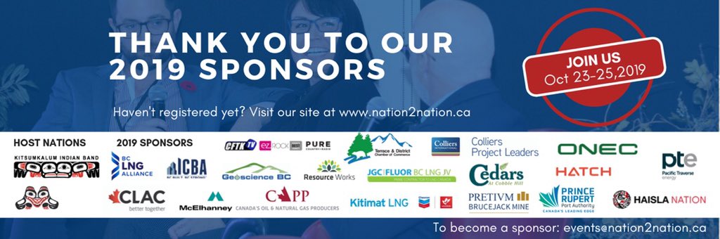 Thank you 2019 Sponsors @clacunion @bclnga @icbabc @Haisla_Nation @TerraceChamber @OilGasCanada @CFTKTV @Resource_Works @GeoscienceBC @McElhanney please tag yourself as we couldn’t find all our sponsors twitter handles 😇 #Terrace #Kitimat #Northwest
