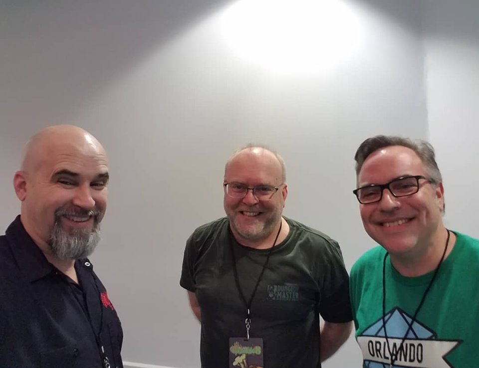 LJHeydorn's tweet photo. Thank you to Crucible 8 for inviting me. Loved hanging out with @shawnmerwin  and @mysterywisc. Special thanks to Craig Russell (not pictured) for inviting me.

#DescentIntoAvernus #roleplay #d20 #dungeonsanddragons #rpg #ttrpg #convention #tabletop https://t.co/PI2JviiMmG