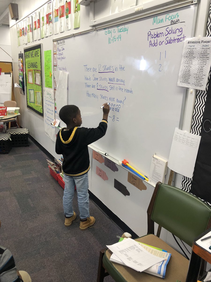 Student teaching how to work out a subtraction problem to his peers😊 #northdriveelementary