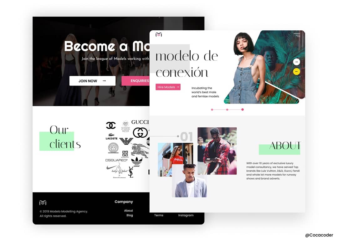 GeekyAdams's tweet photo. MODÉLO - UI Design for Italian Modeling Agency.. #uidesign #uiux #figma #fashion #italian #model #modelling #webdesign #light @cregital @gucci @Fendi @Versace 
@uiuxnigeria @ui__ux @uidesignpro @ui_gradient @uidesignpatterns @uidesignlab @ui_design https://t.co/cPz6t0VyjV