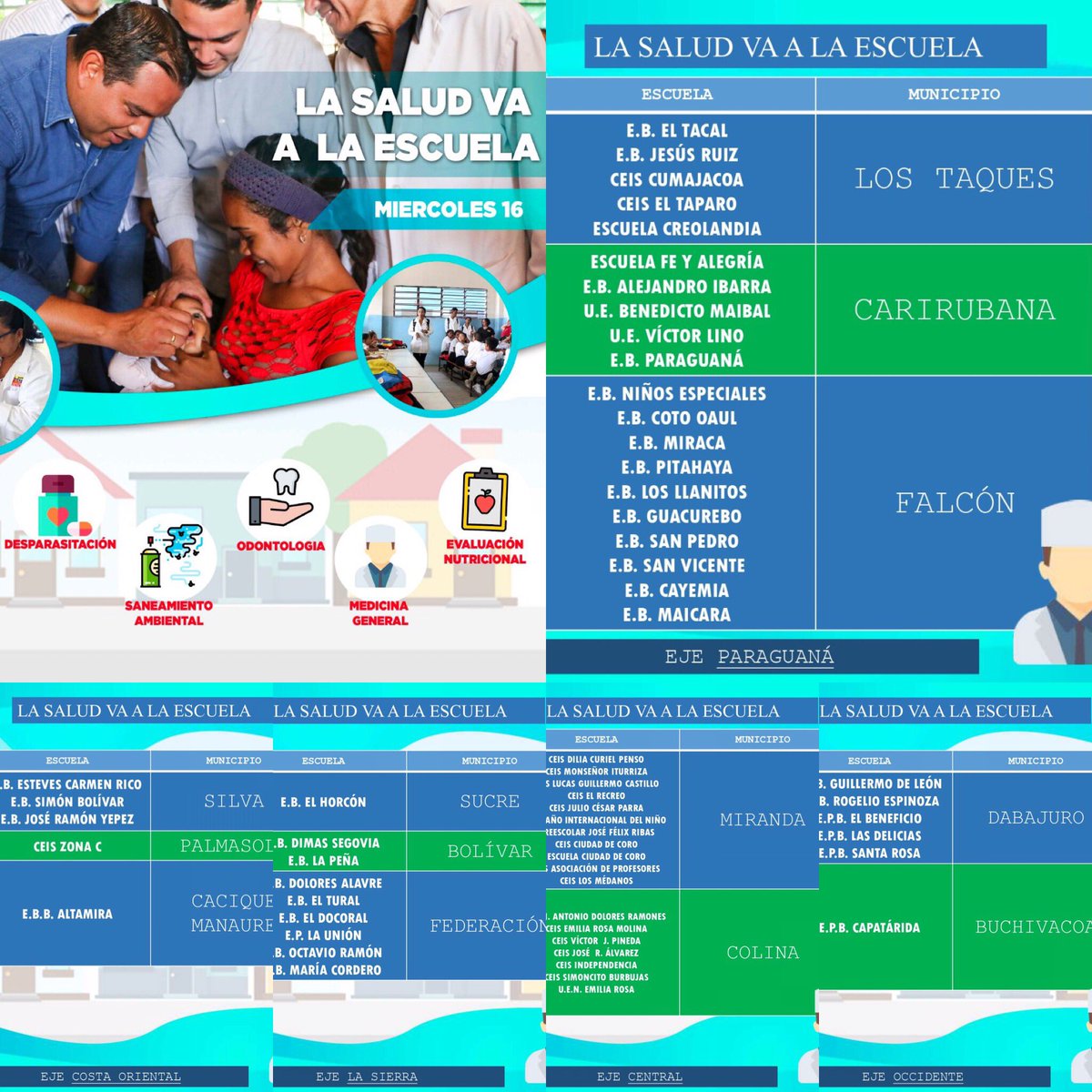 Miércoles de salud va a la escuela atenderemos de manera integral a nuestros niños y niñas vacunación, desparasitacion, valoración nutricional, odontológia y saneamiento ambiental #2AñosSigamosJuntosPorFalcon #ConVictorClarkFalconAvanza <a href="/vclarkb/">Víctor Clark Boscán</a> <a href="/nicolasmaduro/">Nicolás Maduro</a> <a href="/AlvaradoC_MPPS/">Carlos Humberto Alvarado González</a>