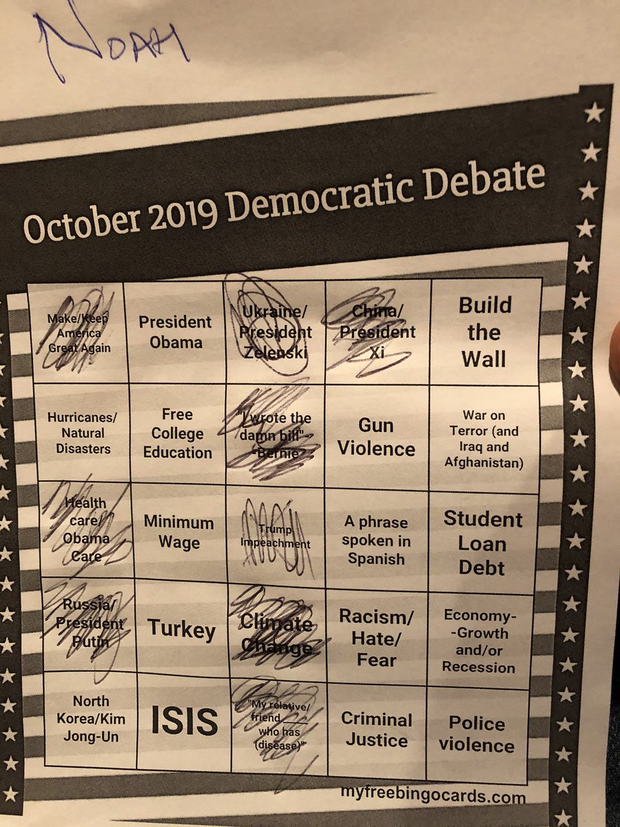 Pike_Jeff's tweet photo. Dang it!  Another game of debate bingo, another loss for me. Noah’s tonight’s big winner. https://t.co/lvnJvsa5S8