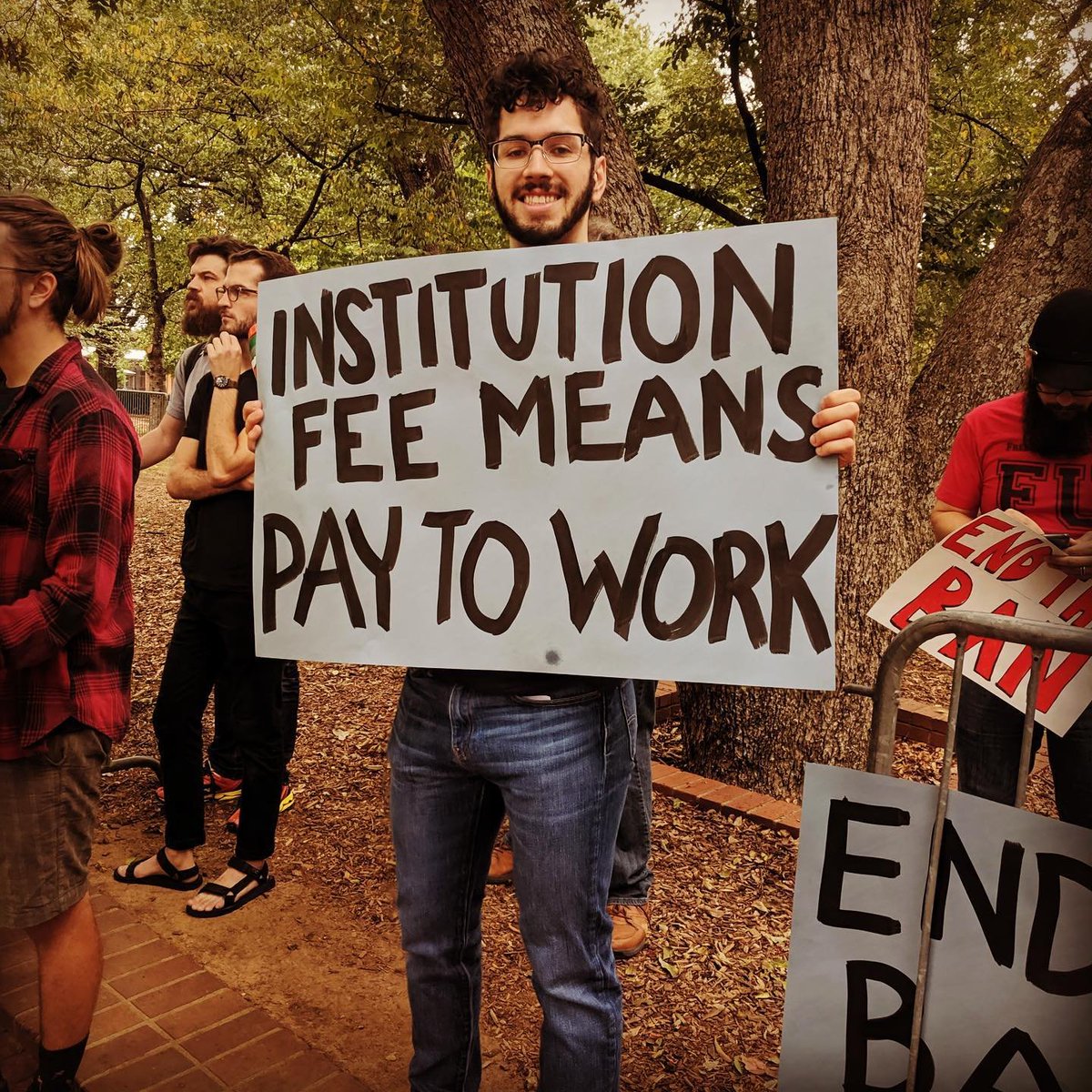 UCWGA3265's tweet photo. What’s outrageous? Georgia wages! UCWGA and community groups rallied at the Board of Regents meeting at UGA today. Join grad workers as they continue to fight the high cost of student fees. #livingwage #fairpay #athensga #ucwga #intolerablefee https://t.co/mBvirlYzUw