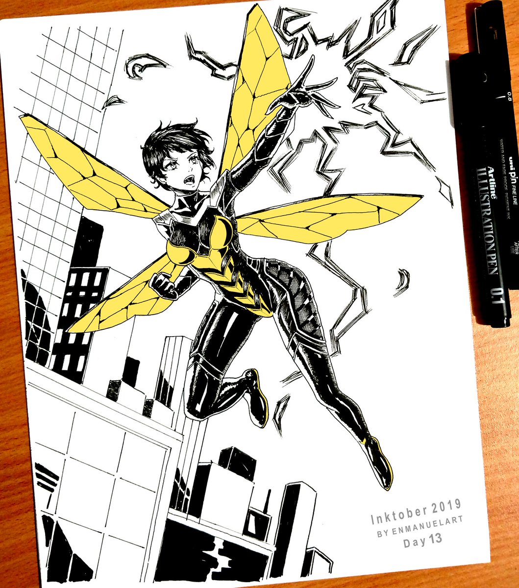 Inktober 2019 day 13 "Wasp".
I was trying to make it look like a comic cover but I have zero experience with that ? Hope you like it ? #inktober2019 #arttrober2019 #wasp #comic 