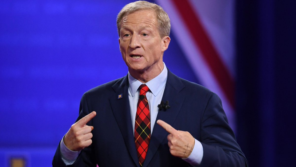 blakemayes's tweet photo. I knew @TomSteyer tie reminded me of something #DemDebate https://t.co/6w9lXpA857