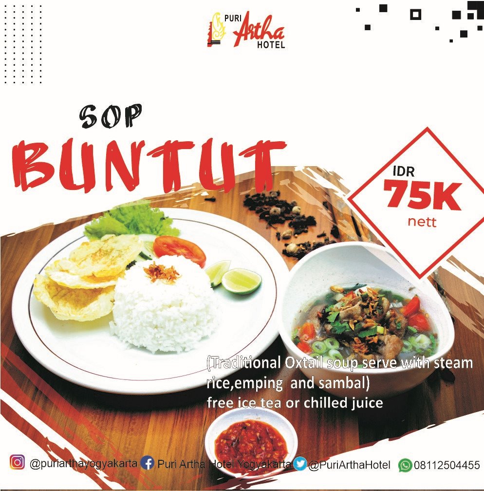 Complete your culinary journey with our special menu of Sop Buntut Dishes.

#puriarthahotel #puriartharesto #sopbuntut #dagingsapi #lezat  #promofood #likersinstagram #foodgrams #updateinfo