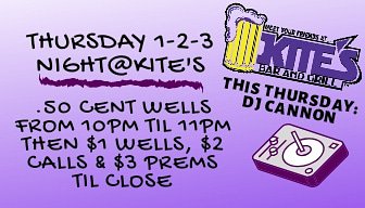 KitesBarKSU's tweet photo. This weeks thirsty Thursday just got better 👇 
.50cent wells from 10-11pm then its 1-2-3 from 11 til close with special DJ: @dj_cannon_ https://t.co/LL9Zvv10p8