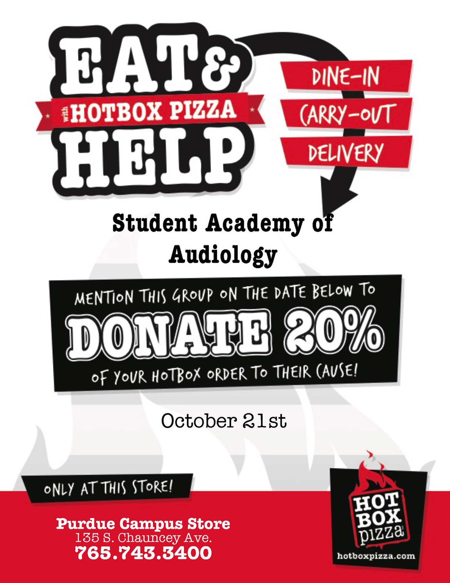 HotBox Pizza fundraising event next Monday! Send a picture of your recipe to purduesaa@gmail.com to receive SAA participation points 🍕