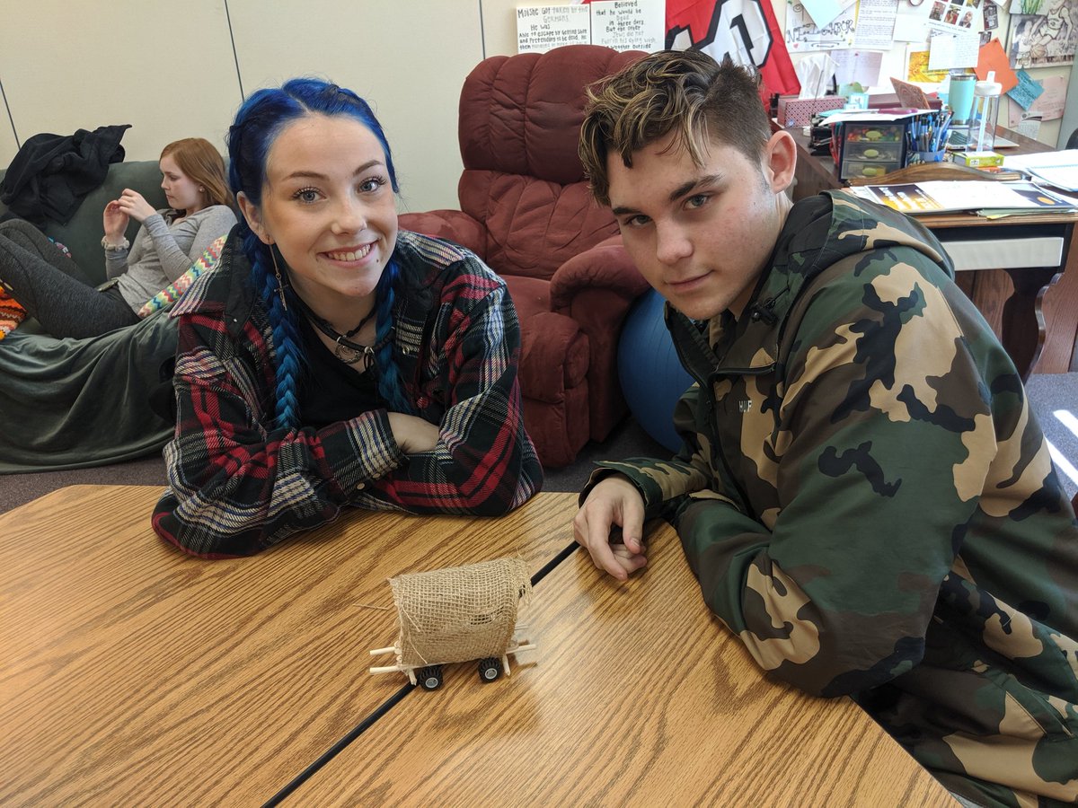 AmberNeighbor's tweet photo. Honors juniors did some #novelengineering today. They drew a character from a short story read in class and had to create an object that would help solve a problem. It was so much fun to see their creative minds work. Sleds, carts, money trees, and a snow plow. #BHSNeighbor https://t.co/XS5ieYsBD5