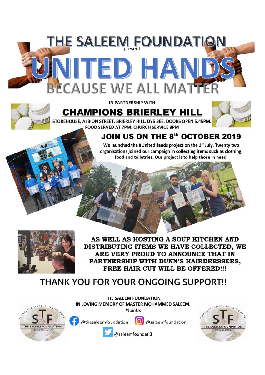 Please join us on the 8th October at our United Hands Because We All Matter project 💙 @SaleemFoundati3

#joinus #unitedhands #becauseweallmatter #rt