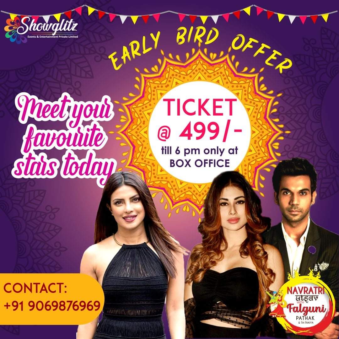 Showglitz_Nav's tweet photo. Its going to be a starry night!! Garba &amp; Bollywood, what more is required for an unforgettable night!!
Hope to see all of you there!!!
@priyankachopra
@Roymouni @RajkummarRao #JalsawithFalguni #RangtaliNights #Navratri2k19 https://t.co/6t0v2CxCFo