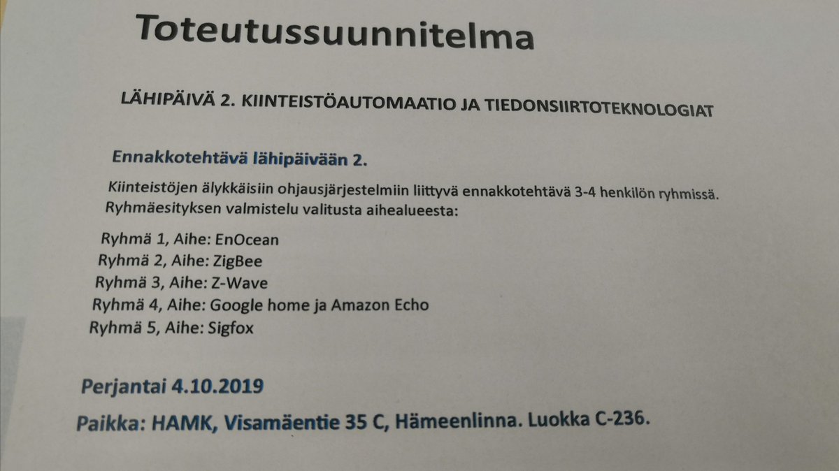 TuomasVirtanen's tweet image. 👩‍🏫Kiinteistöautomaatio koulupäivä @HAMK_UAS #learningcafe #automaatio #EnOcean #ZigBee #ZWave #googlehome #AmazonEcho #Sigfox #iot