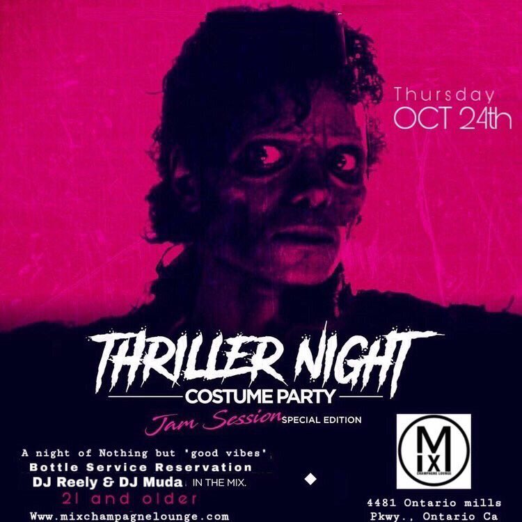 ARodneyBoom's tweet photo. Thursday Oct 24th 
Thriller Costume party 
@MixChampagneLounge 
Costumes Suggested👻🎃👻🤦🏾‍♂️
Reserve Your Tables 🍾 323.540.8711
Doors open at 10:30pm https://t.co/xn9ZjBX3xD