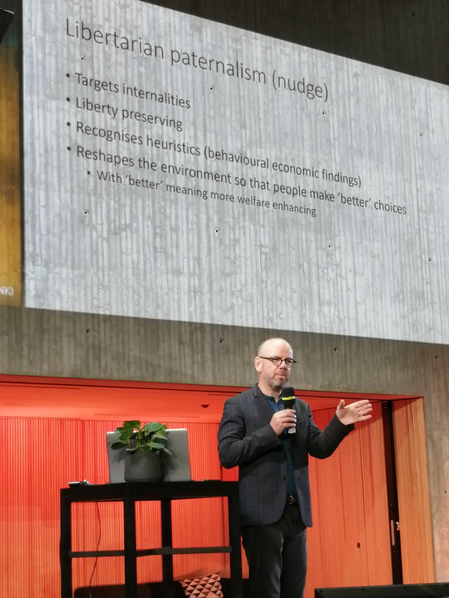 JohannaNurmi1's tweet image. "Nudge policies should let individuals continue their previous behaviour if they want to" Fascinating keynote by @1969ajo #bespfin