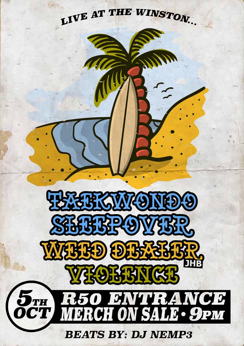 TOMORROW NIGHT 

<a href="/WEEDxDEALER/">Weed Dealer Band</a> 
Violence 

<a href="/TheWinstonPub/">The Winston Pub</a> 
Entrance: R50 
Merch on Sale