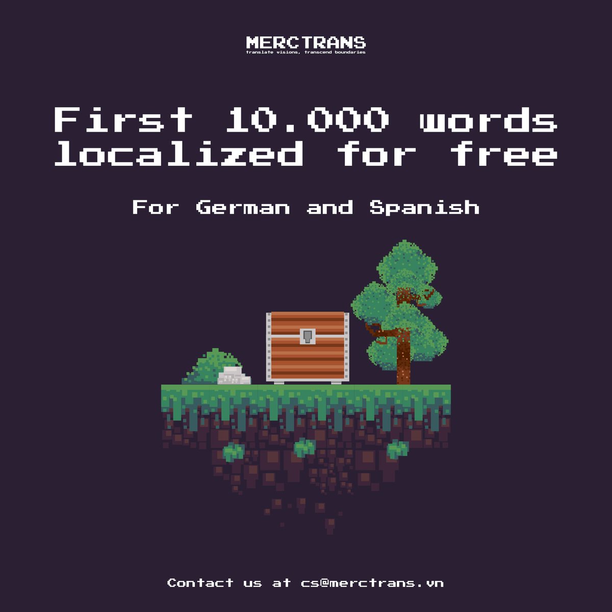 MerctransL10N's tweet photo. We're running a promotional campaign to support #indiedev, with free translation of 10,000 words from English to German and Spanish. Contact us at cs@merctrans.vn to find out more. 

#gamedev #indiegaming https://t.co/K3WClfki98