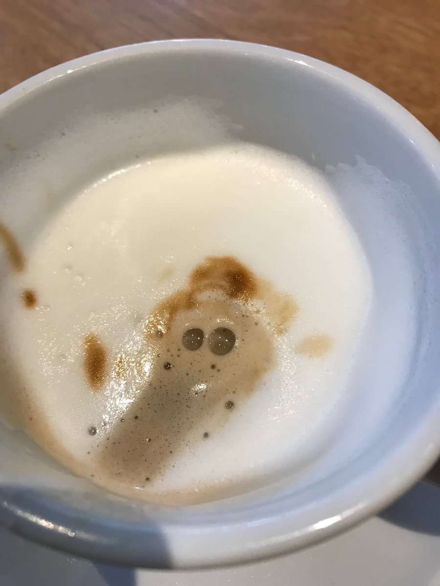 guzdden's tweet photo. I don’t know whether it me but in my Costa I see a monkey looking back at me. #funfriday #weirdmind #mademechuckle https://t.co/k9vNuskdc4