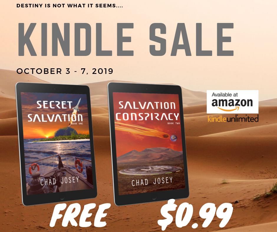 5-Day #freekindlebooks #Sale on #Amazon Book 1 #SecretSalvation is #free and Book 2 @SalvationConspiracy is only $0.99 until Oct 7th.  amzn.to/2LM78iF  and amzn.to/357iYLI