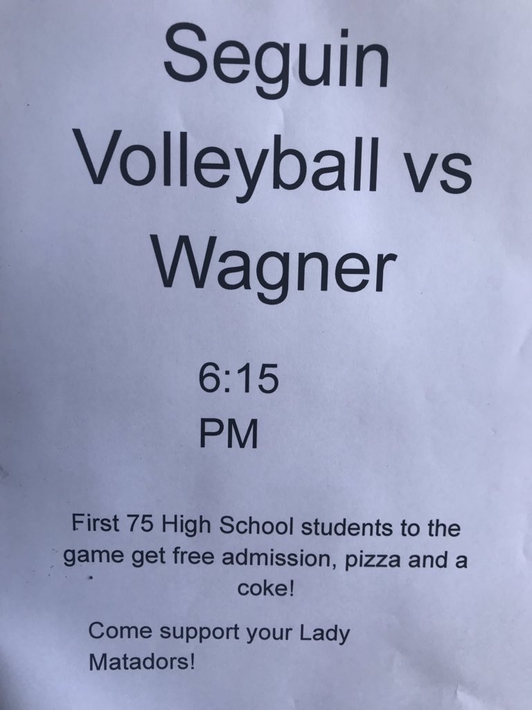SeguinMatVB's tweet photo. Join us tomorrow night inside Goldie Harris before heading out to the football game! #freeadmission #freepizza #freesoda https://t.co/jg1bkxLZeP