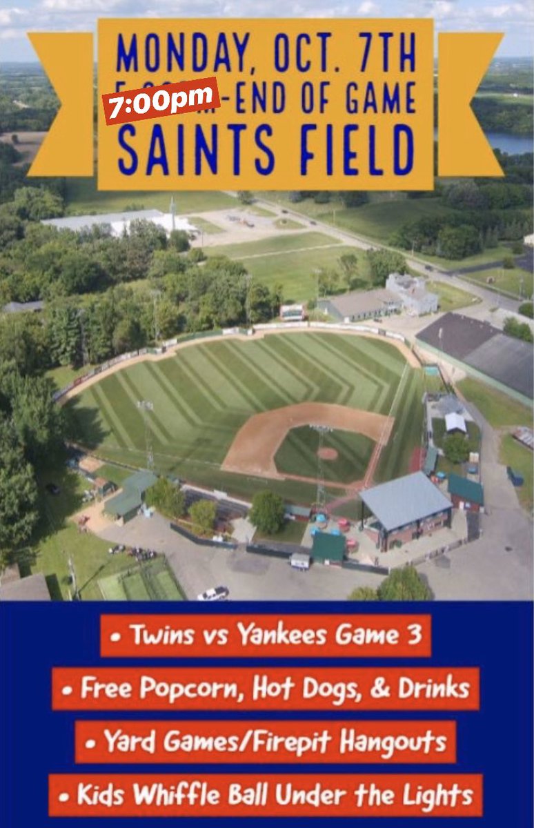 DCSaints's tweet photo. Folks, we have a start time for Monday’s game! The Twins take on the Yankees at 7:40pm. The event start time is now 7:00pm and will go until the end of the game. Tell your friends and family - see you there! #WeRDC #DCSaints #MNTwins #BombaSZN https://t.co/l798XAoy1R