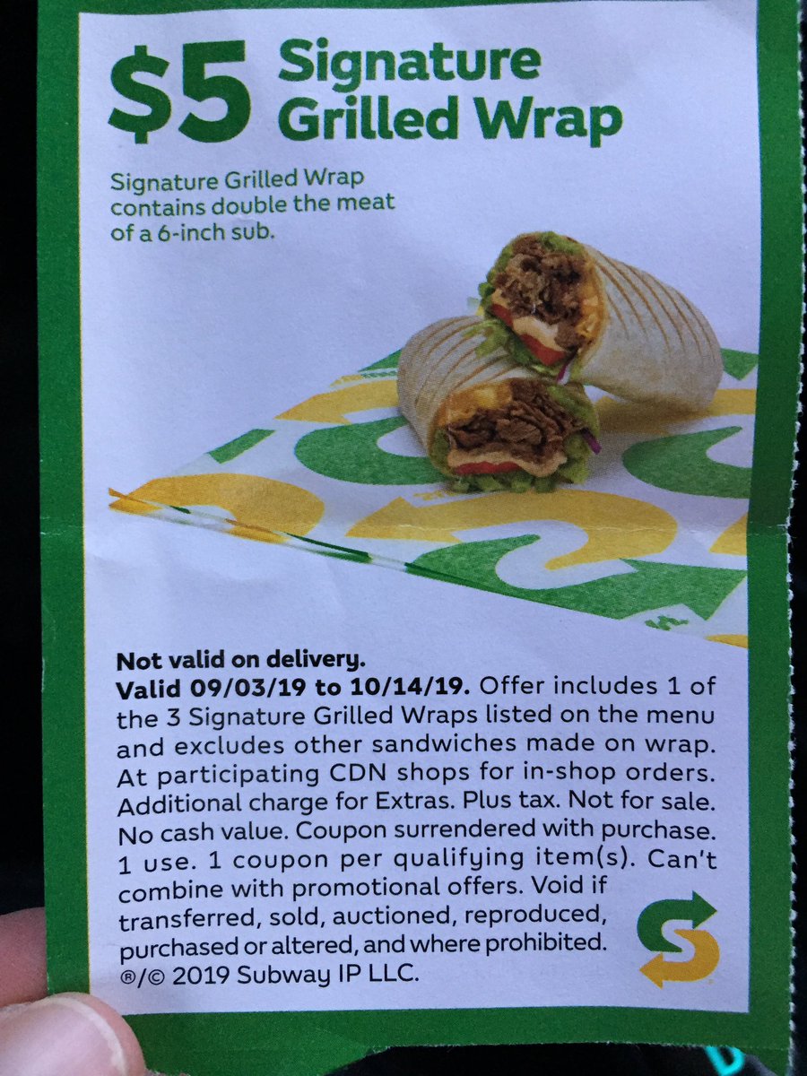 KristaPKP's tweet photo. @SUBWAYCanada Hi. I ordered a Turkey, Bacon &amp; Guac Signature Wrap and tried to use this coupon but was told it wasn’t applicable for my wrap. 🤔 https://t.co/RKv1jlV6wc