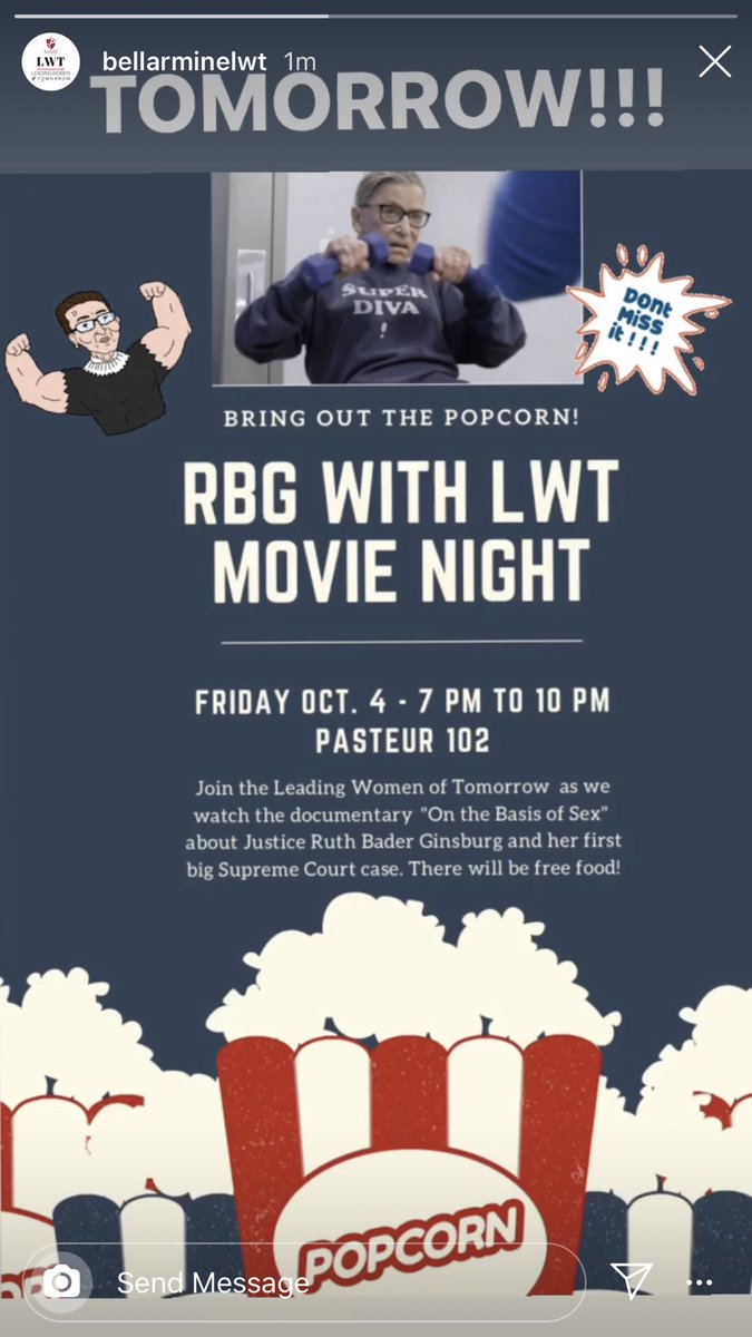 Don’t forget about our first event of the year: free food and a movie about RBG!!💪🏻💪🏻💪🏻 tomorrow night from 7-10!!