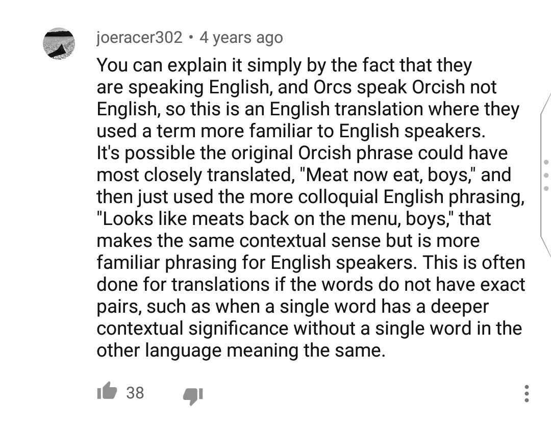 Jen Calleja A Proffered Potential Explanation From A Longer Thread On Why On Middle Earth An Orc Says Looks Like Meat S Back On The Menu Boys When They Don T Have