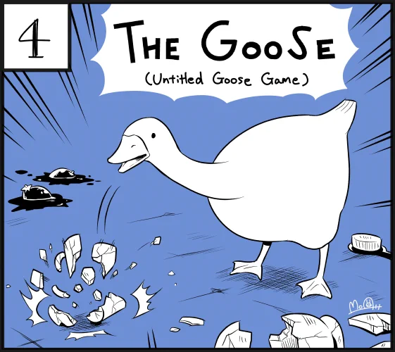 【Inktober2019】The Goose(Untitled Goose Game) 覚悟しろ人間ども! 混沌の帝王ガチョウが来たからには貴様らの平和な日常もここまでだ! Honk Honk! #FanartMoa810 