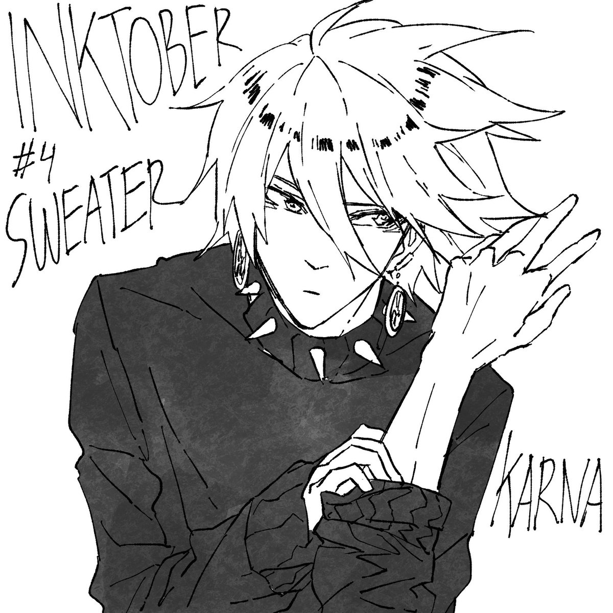 Day four. I think it's about time to refresh and draw some male servant! Karna wear oversized sweater thus he roll the sleeves up.

#inktober #FGOEC #inktober2019 