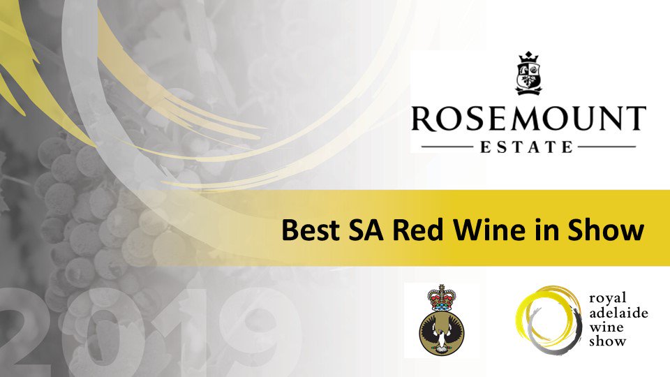 adlshowground's tweet photo. The Govenor’s Trophy for Best South Australian Red Wine in Show goes to @RosemountWines 2017 Balmoral Syrah! #AdlWineShow https://t.co/y2BsRj1CGa