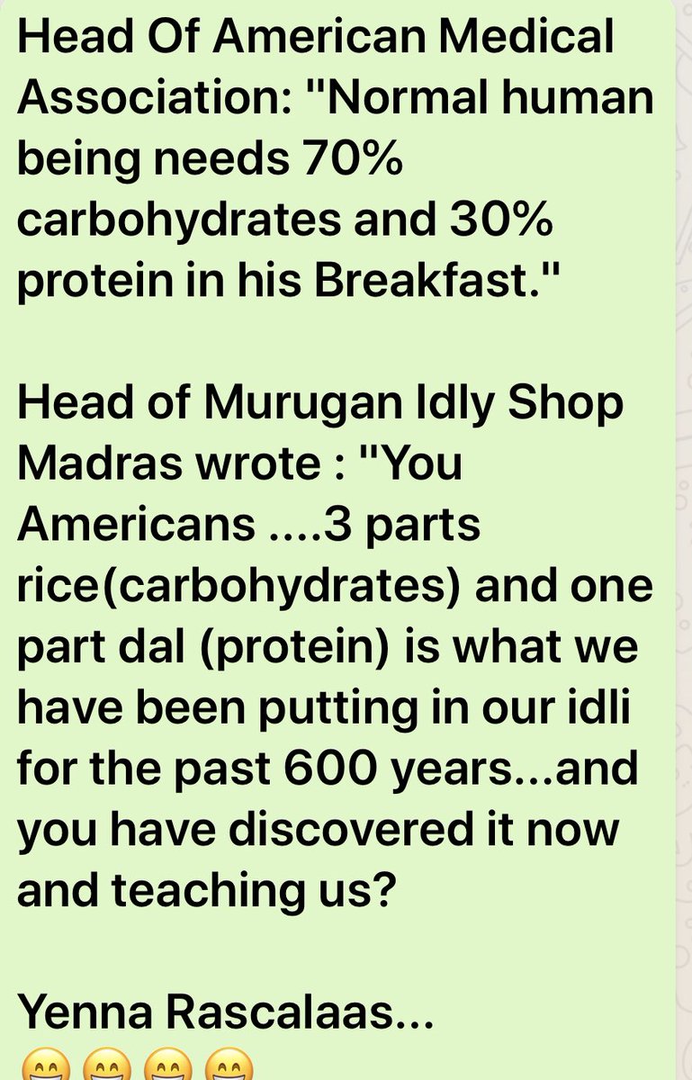 anandmahindra's tweet image. Ha! A great entry in my #whatsappwonderbox to kick off my Friday. I’m considering switching from oatmeal to Idlis for breakfast now!